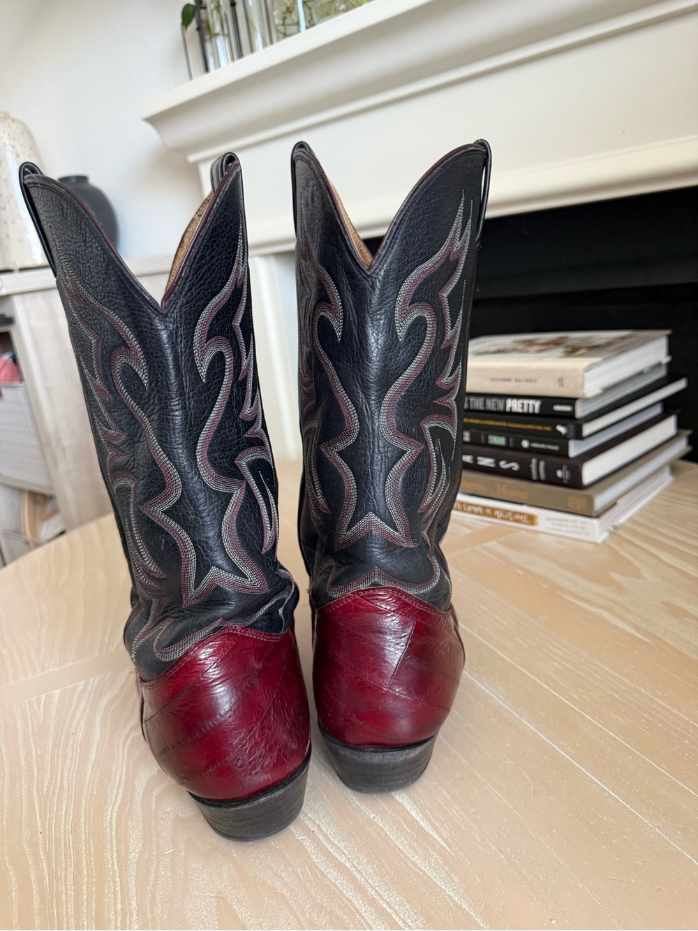 Nocona|Men's Western leather cowboy boots Black & Burgundy,textured•••size 11.5 - Picture 5 of 16